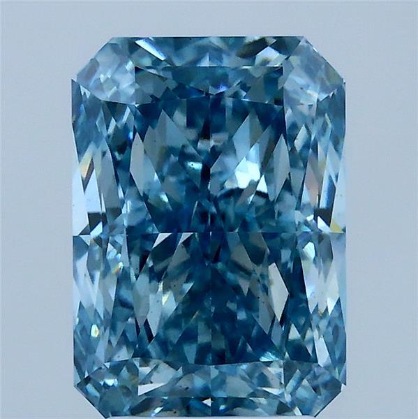 3.05 Carat Radiant Lab Grown Diamond, Fancy Vivid Blue Color, VS1 Clarity