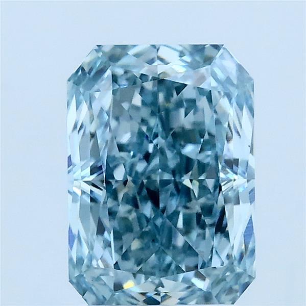 2.18 Carat Radiant Lab Grown Diamond, Fancy Vivid Green Blue Color, VS1 Clarity