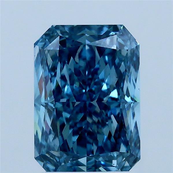 2.05 Carat Radiant Lab Grown Diamond, Fancy Vivid Blue Color, VS2 Clarity