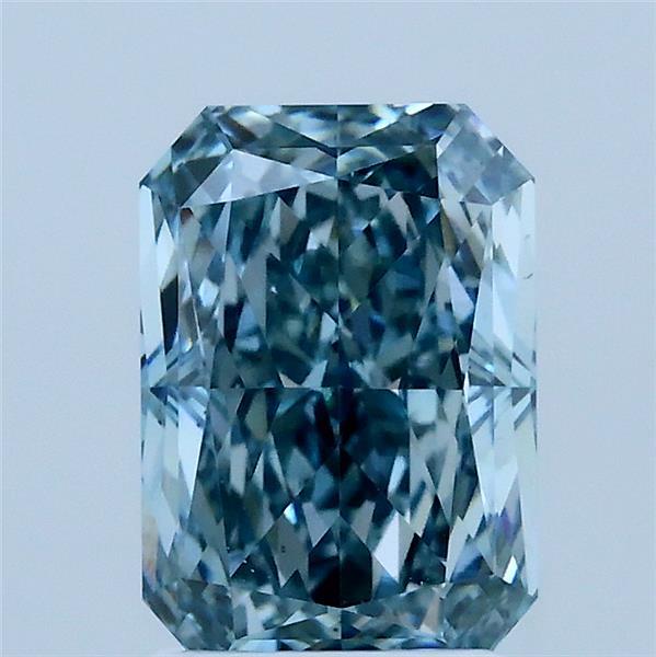 2.04 Carat Radiant Lab Grown Diamond, Fancy Intense Green Blue Color, VS2 Clarity