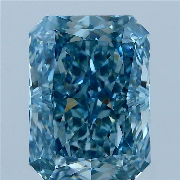 4.15 Carat Radiant Lab Grown Diamond, Fancy Vivid Blue Color, VVS2 Clarity