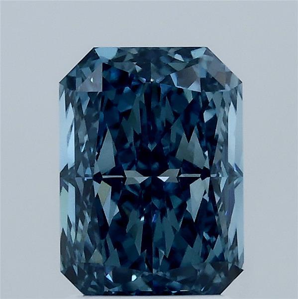 1.87 Carat Radiant Lab Grown Diamond, Fancy Vivid Blue Color, VVS2 Clarity