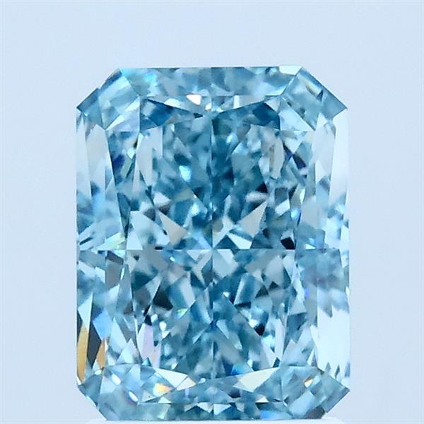 1.58 Carat Radiant Lab Grown Diamond, Fancy Intense Blue Color, VS1 Clarity