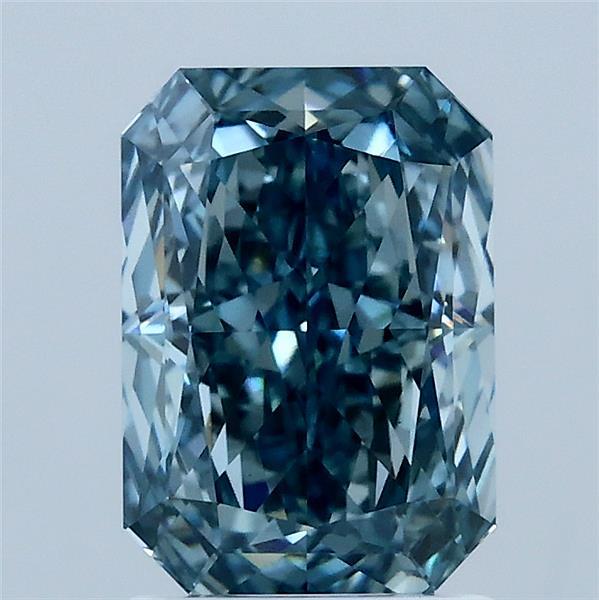 2.14 Carat Radiant Lab Grown Diamond, Fancy Vivid Blue Color, VS1 Clarity