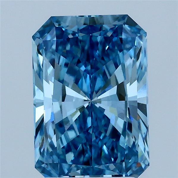 2.04 Carat Radiant Lab Grown Diamond, Fancy Vivid Blue Color, VS1 Clarity