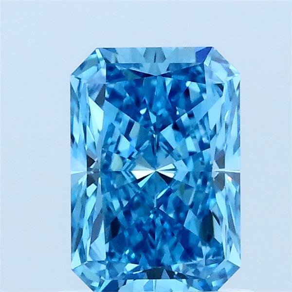 1.09 Carat Radiant Lab Grown Diamond, Fancy Vivid Blue Color, VVS2 Clarity