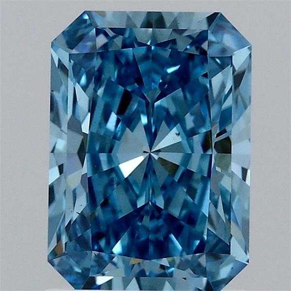 1.58 Carat Radiant Lab Grown Diamond, Fancy Vivid Blue Color, VS1 Clarity