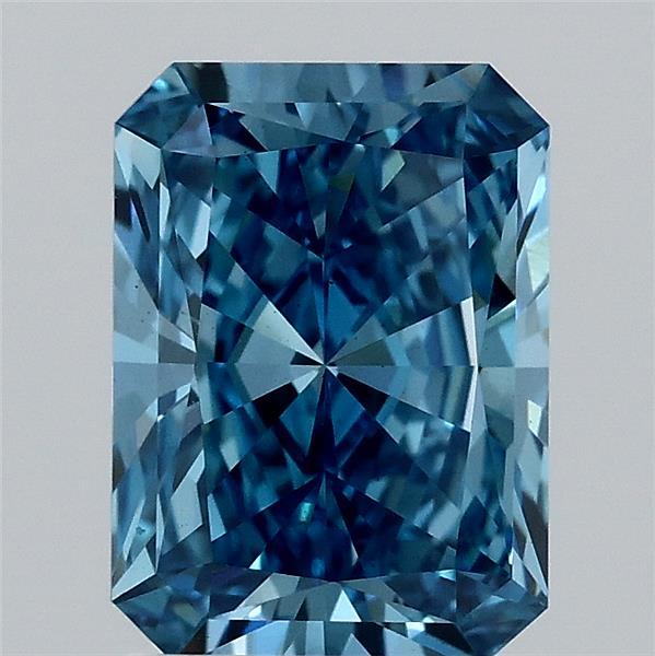 2.07 Carat Radiant Lab Grown Diamond, Fancy Vivid Blue Color, VS1 Clarity