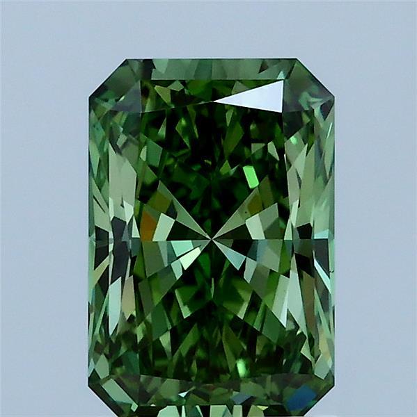 1.50 Carat Radiant Lab Grown Diamond, Fancy Vivid Green Color, VS1 Clarity