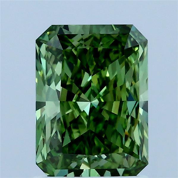 1.51 Carat Radiant Lab Grown Diamond, Fancy Vivid Green Color, VS1 Clarity