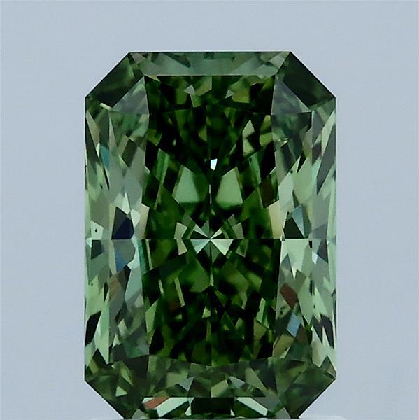 1.57 Carat Radiant Lab Grown Diamond, Fancy Vivid Green Color, VS1 Clarity