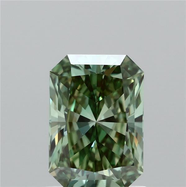 1.13 Carat Radiant Lab Grown Diamond, Fancy Vivid Green Color, VVS2 Clarity