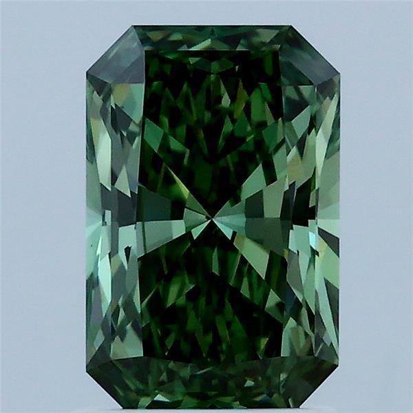1.42 Carat Radiant Lab Grown Diamond, Fancy Vivid Green Color, VS1 Clarity