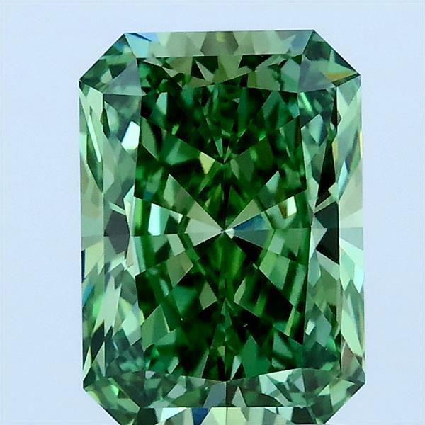 2.00 Carat Radiant Lab Grown Diamond, Fancy Vivid Green Color, VS1 Clarity