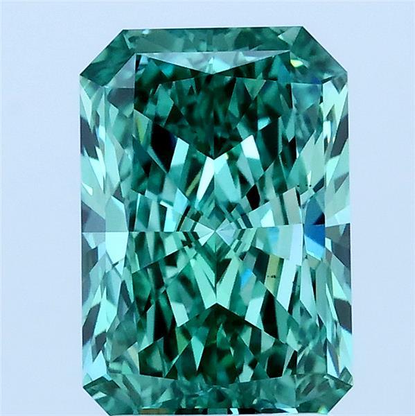 2.06 Carat Radiant Lab Grown Diamond, Fancy Vivid Green Color, VS1 Clarity