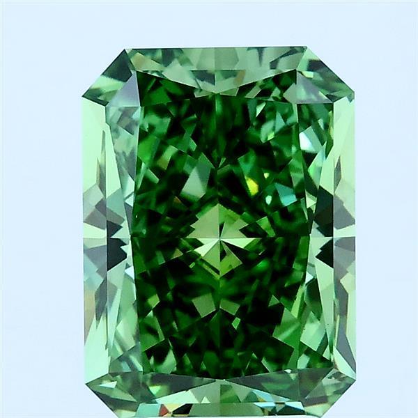 3.01 Carat Radiant Lab Grown Diamond, Fancy Vivid Green Color, VS1 Clarity