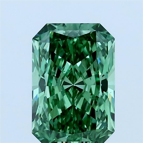 1.00 Carat Radiant Lab Grown Diamond, Fancy Vivid Green Color, VS2 Clarity