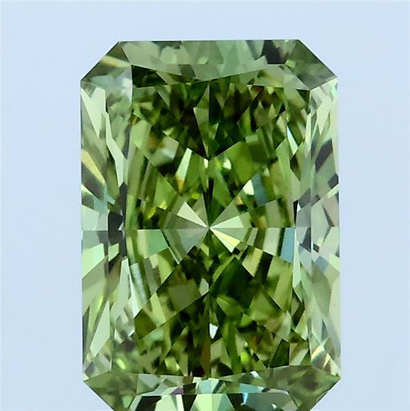 2.02 Carat Radiant Lab Grown Diamond, Fancy Vivid Green Color, VVS2 Clarity