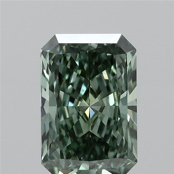 1.06 Carat Radiant Lab Grown Diamond, Fancy Vivid Green Color, VS1 Clarity