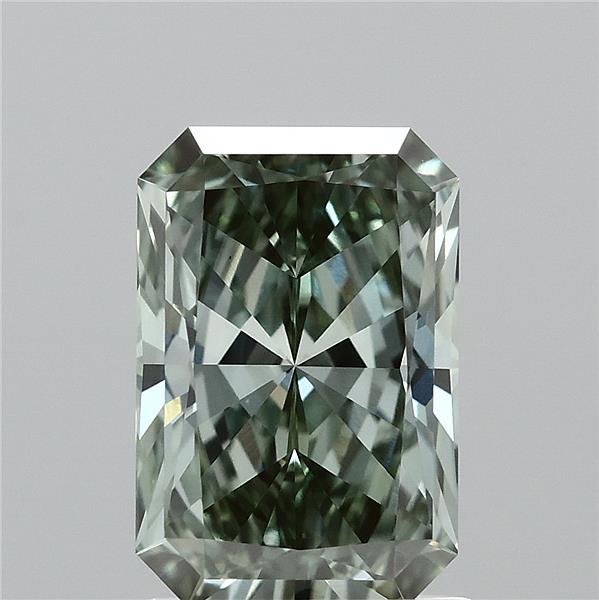1.43 Carat Radiant Lab Grown Diamond, Fancy Vivid Green Color, VVS2 Clarity