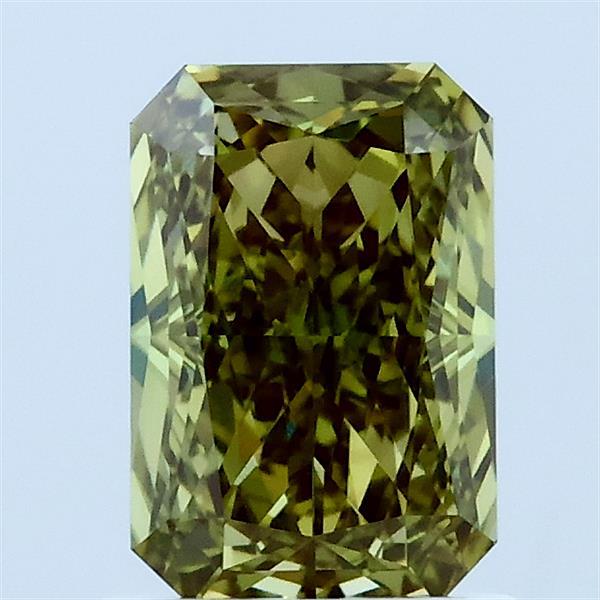 1.35 Carat Radiant Lab Grown Diamond, Fancy Intense Green Color, VVS2 Clarity