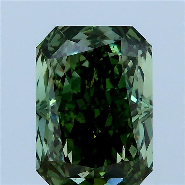 2.03 Carat Radiant Lab Grown Diamond, Fancy Vivid Green Color, VS2 Clarity