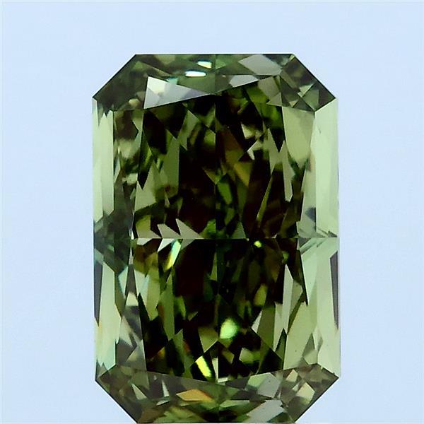 2.75 Carat Radiant Lab Grown Diamond, Fancy Vivid Green Color, VVS2 Clarity