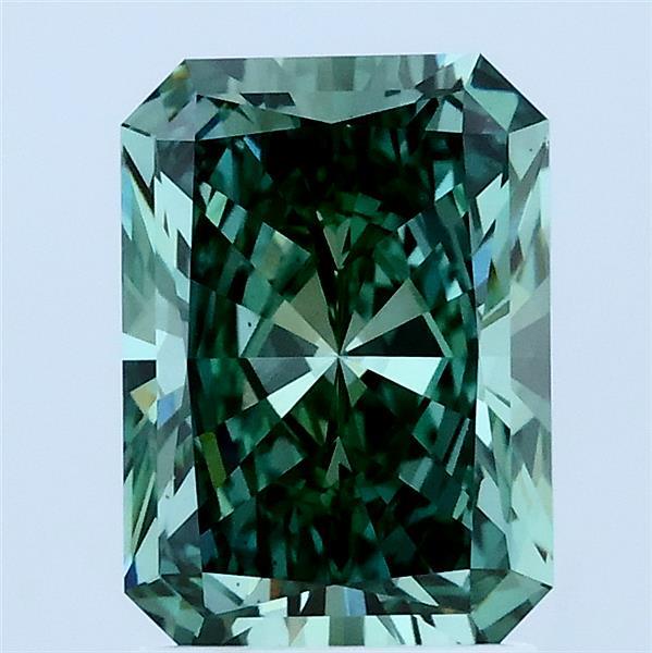 2.03 Carat Radiant Lab Grown Diamond, Fancy Vivid Green Color, VS1 Clarity