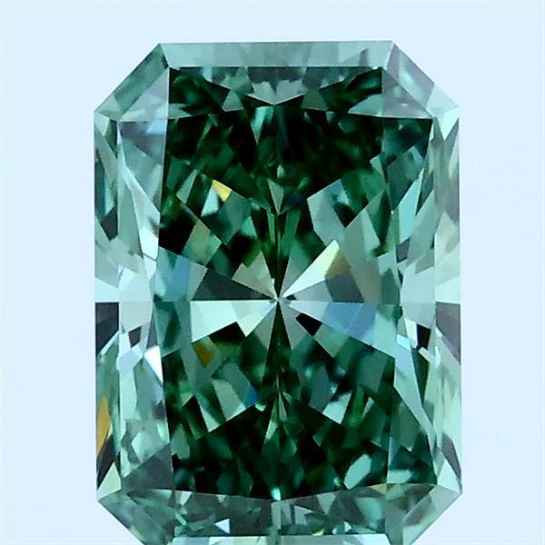 1.51 Carat Radiant Lab Grown Diamond, Fancy Vivid Green Color, VS1 Clarity
