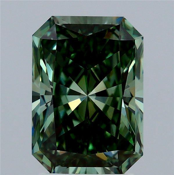 2.69 Carat Radiant Lab Grown Diamond, Fancy Vivid Green Color, VS1 Clarity