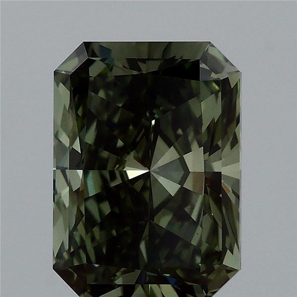 3.02 Carat Radiant Lab Grown Diamond, Fancy Vivid Green Color, VS1 Clarity