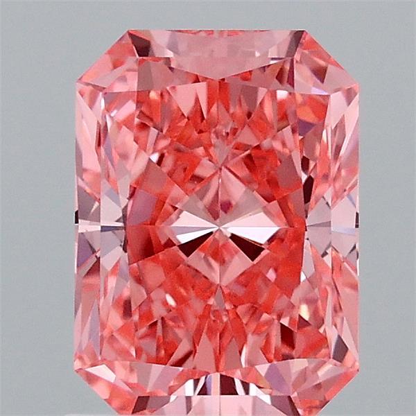 1.55 Carat Radiant Lab Grown Diamond, Fancy Vivid Pink Color, VVS2 Clarity
