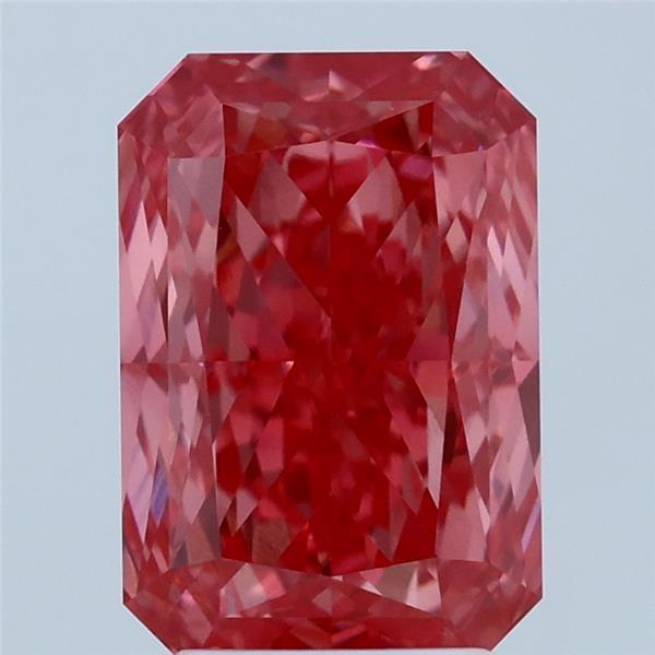 3.19 Carat Radiant Lab Grown Diamond, Fancy Vivid Pink Color, VVS2 Clarity