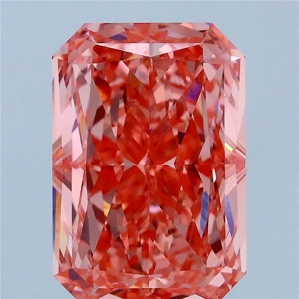 4.10 Carat Radiant Lab Grown Diamond, Fancy Vivid Pink Color, VS1 Clarity