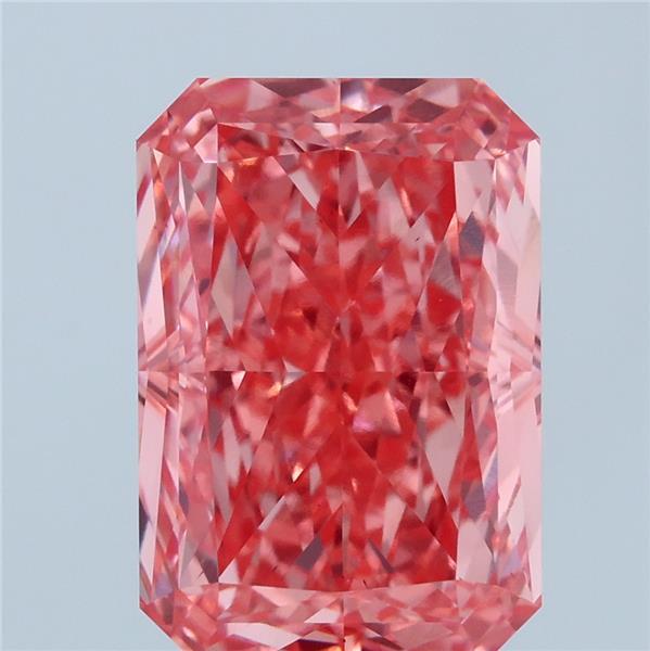 6.03 Carat Radiant Lab Grown Diamond, Fancy Vivid Pink Color, VS1 Clarity