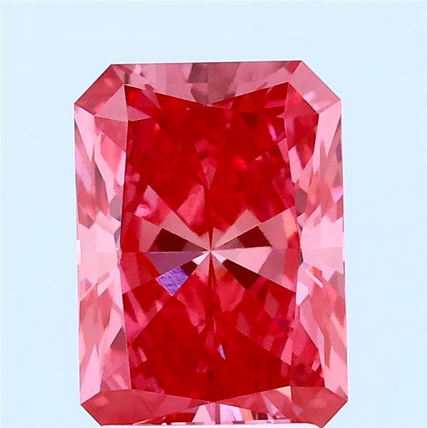 2.00 Carat Radiant Lab Grown Diamond, Fancy Vivid Pink Color, VVS2 Clarity