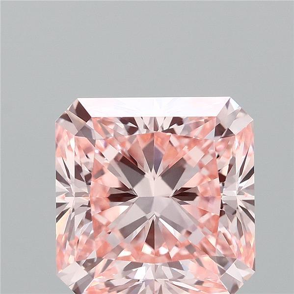 2.00 Carat Radiant Lab Grown Diamond, Fancy Intense Pink Color, VVS2 Clarity