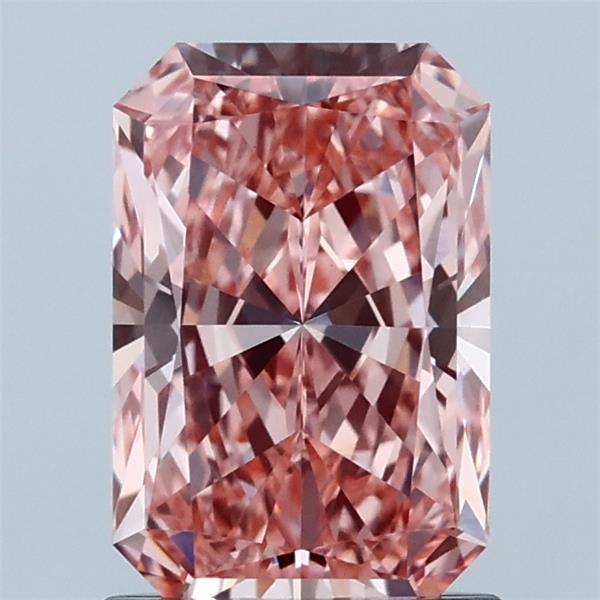 1.46 Carat Radiant Lab Grown Diamond, Fancy Vivid Pink Color, VVS2 Clarity