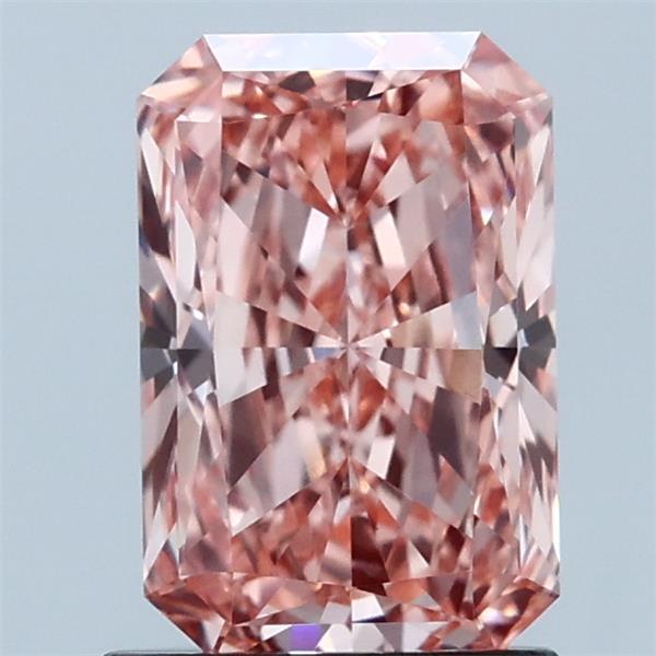 1.38 Carat Radiant Lab Grown Diamond, Fancy Vivid Pink Color, VVS2 Clarity