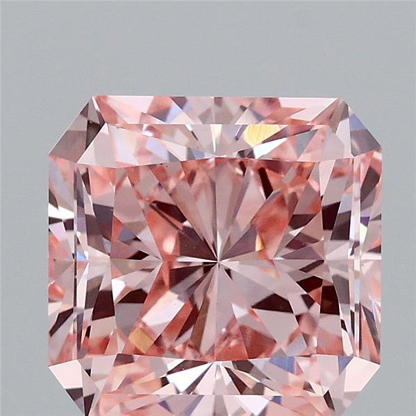 3.01 Carat Radiant Lab Grown Diamond, Fancy Vivid Pink Color, VS1 Clarity