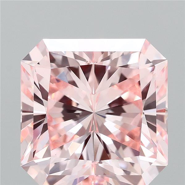 3.12 Carat Radiant Lab Grown Diamond, Fancy Intense Pink Color, VS1 Clarity