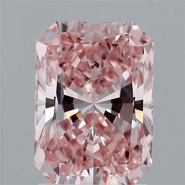 2.03 Carat Radiant Lab Grown Diamond, Fancy Intense Pink Color, VVS2 Clarity