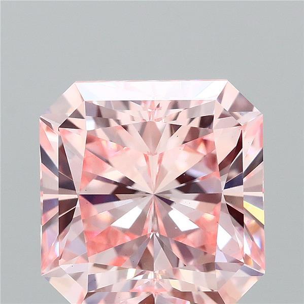 2.50 Carat Radiant Lab Grown Diamond, Fancy Intense Pink Color, VS1 Clarity