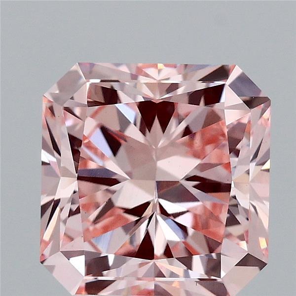 3.16 Carat Radiant Lab Grown Diamond, Fancy Intense Pink Color, VS1 Clarity