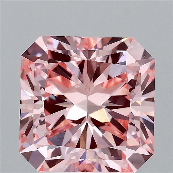 3.16 Carat Radiant Lab Grown Diamond, Fancy Vivid Pink Color, VS2 Clarity