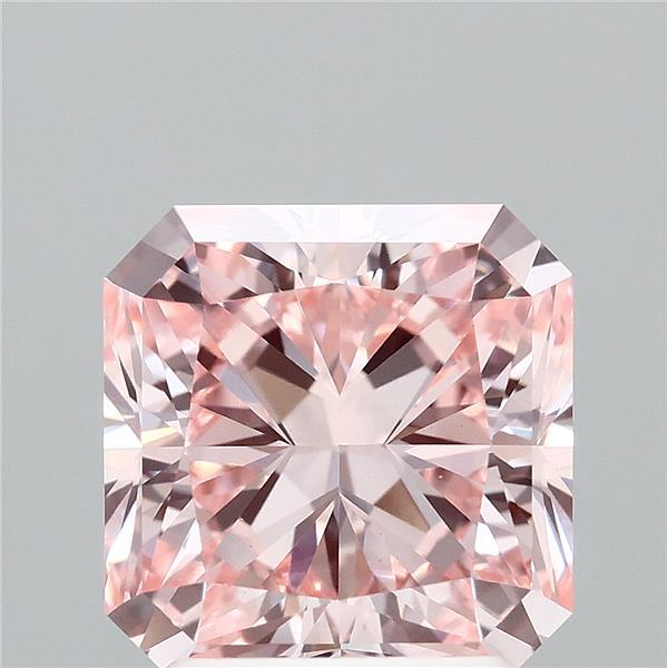 2.21 Carat Radiant Lab Grown Diamond, Fancy Intense Pink Color, VVS2 Clarity