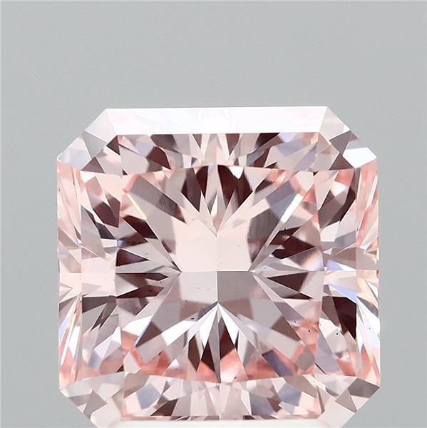 2.62 Carat Radiant Lab Grown Diamond, Fancy Intense Pink Color, VS2 Clarity