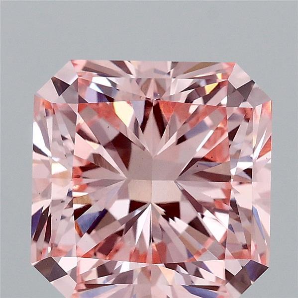 3.11 Carat Radiant Lab Grown Diamond, Fancy Vivid Pink Color, VS1 Clarity