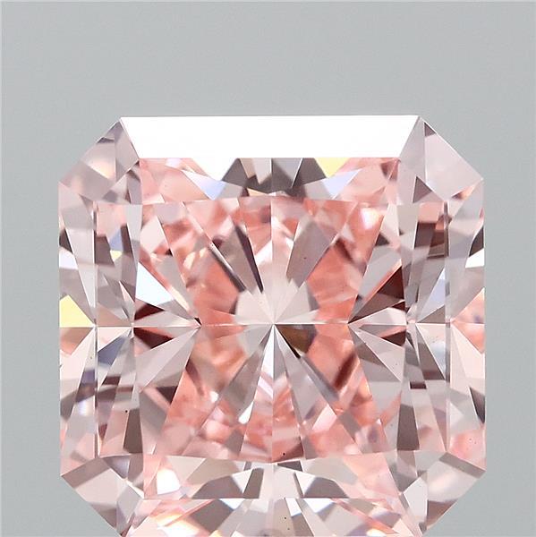3.00 Carat Radiant Lab Grown Diamond, Fancy Vivid Pink Color, VS1 Clarity