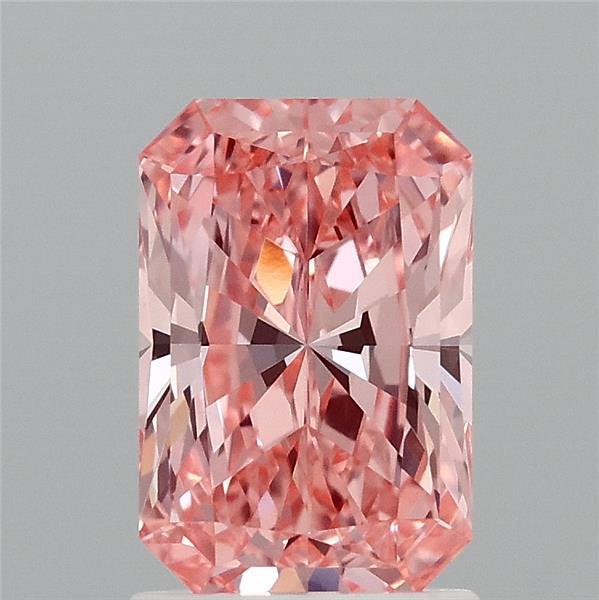 1.55 Carat Radiant Lab Grown Diamond, Fancy Vivid Pink Color, VVS2 Clarity